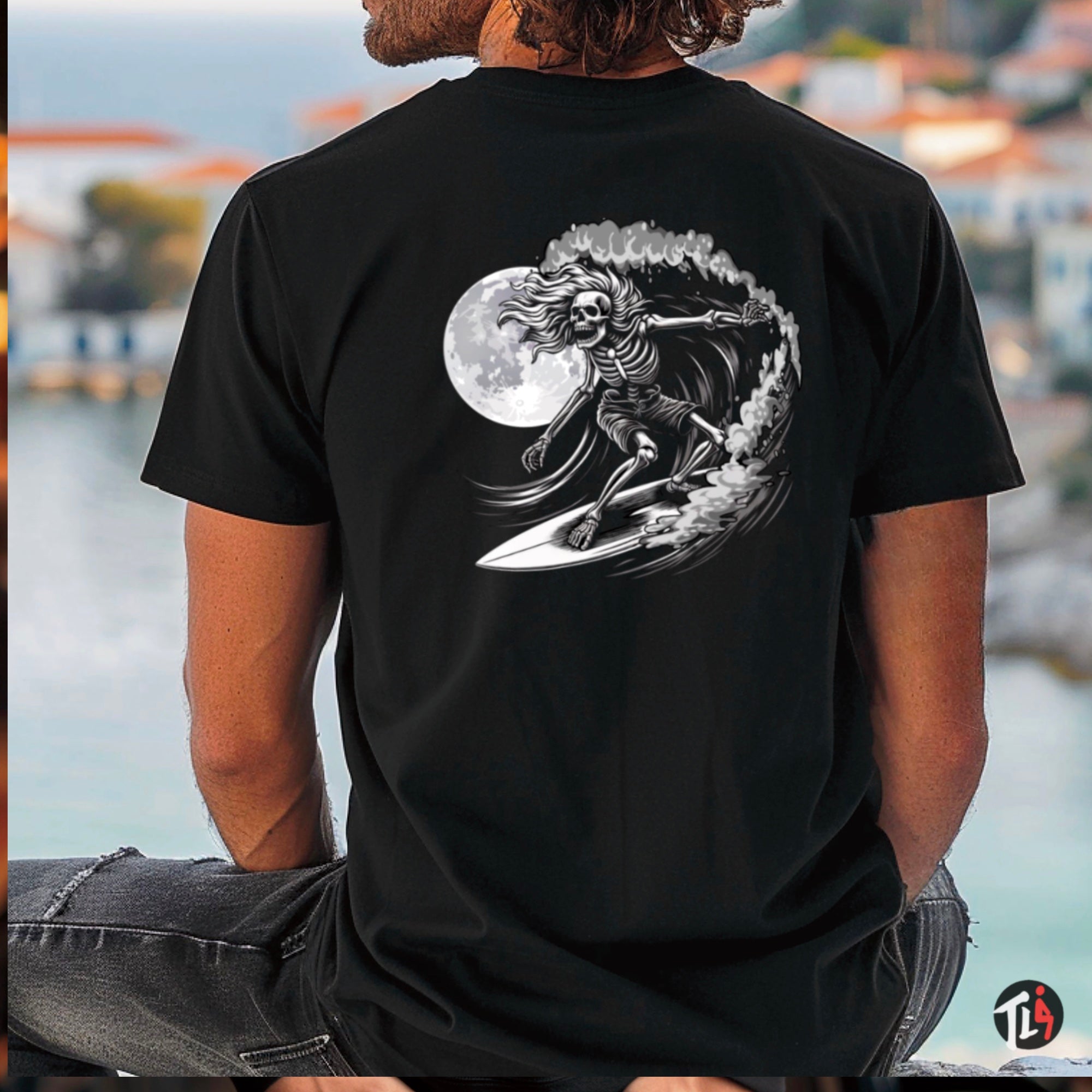 Skeleton Moon Surfer Tee