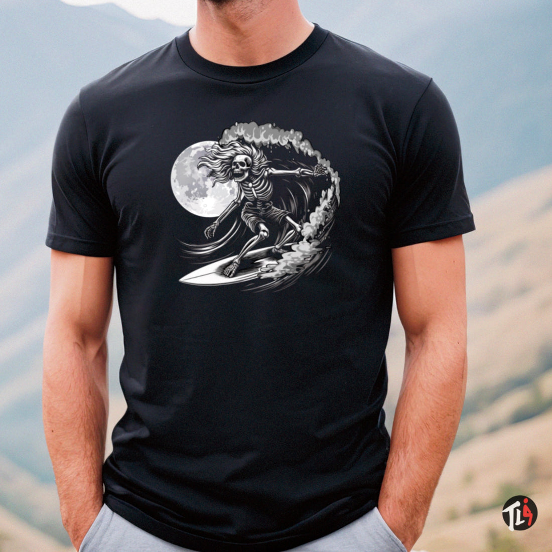 Skeleton Moon Surfer Tee